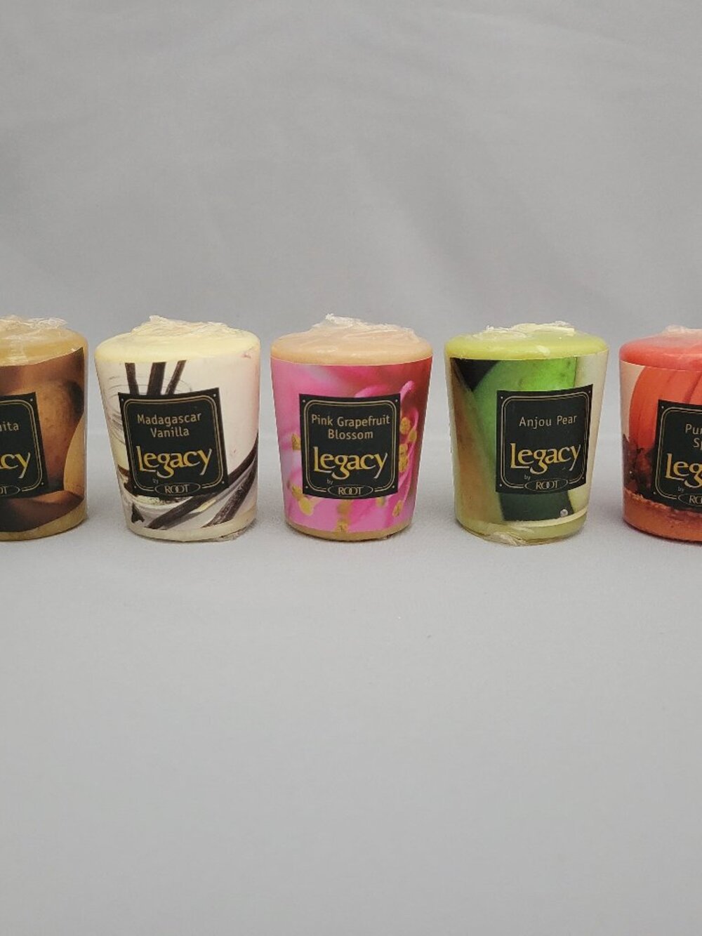 Legacy by Root Lot x5 Votive Candles Sampaquita Pear Grapefruit Vanilla Pumpkin